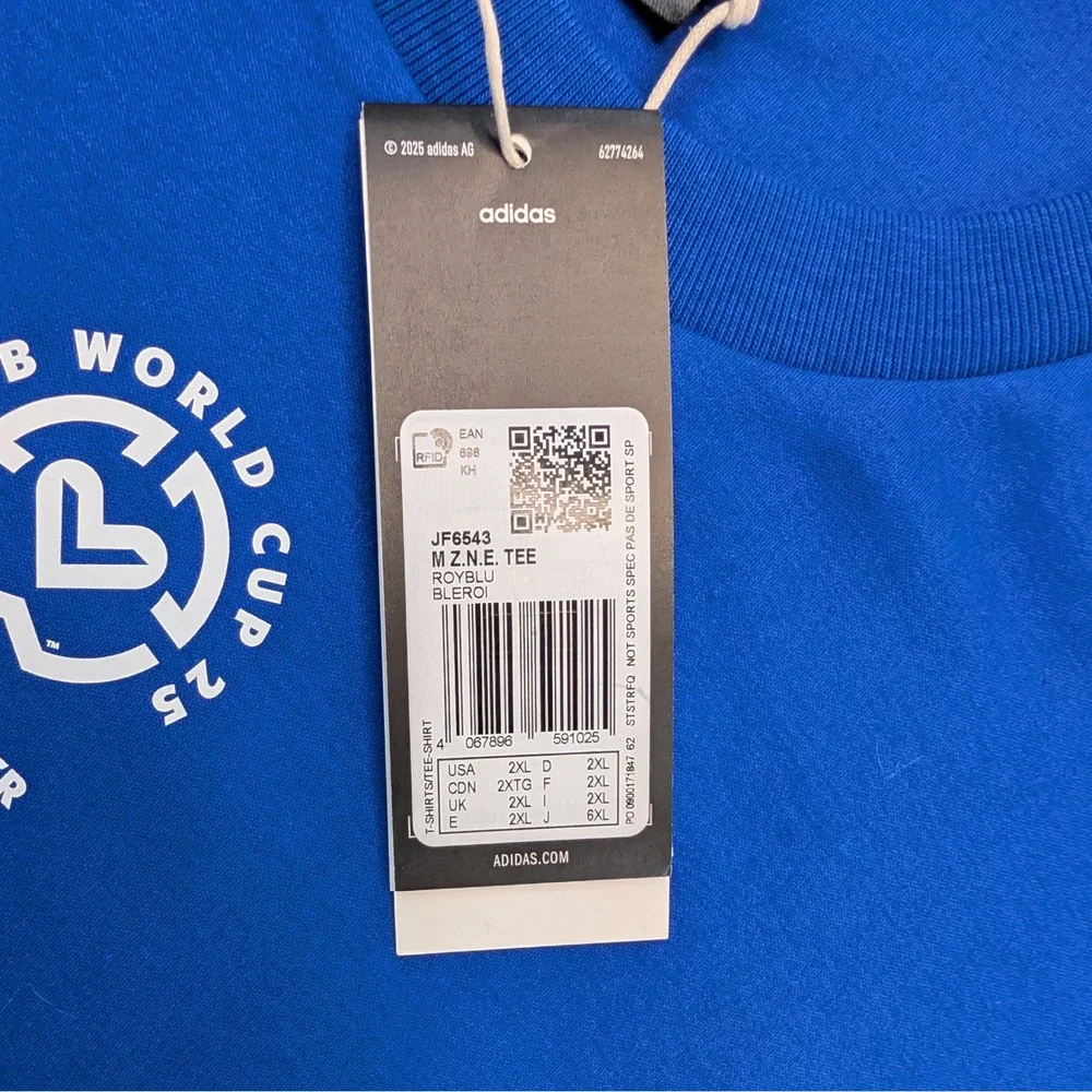 NWT adidas FIFA Club World Cup 2025 Volunteer Tee Blue 2XL Soccer Cotton
